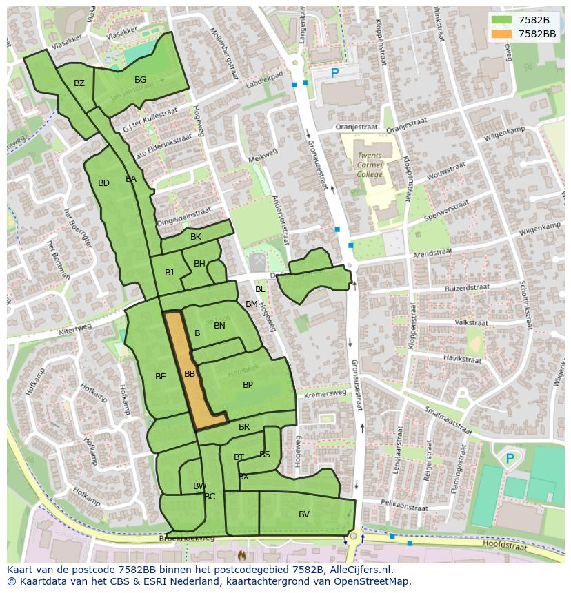 Afbeelding van het postcodegebied 7582 BB op de kaart.