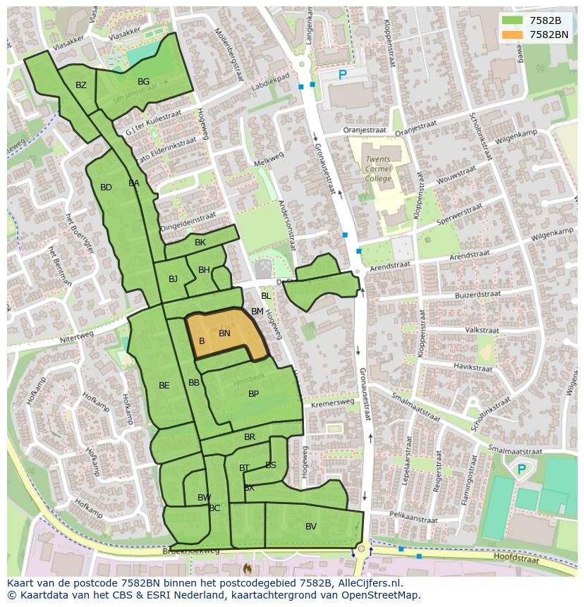Afbeelding van het postcodegebied 7582 BN op de kaart.