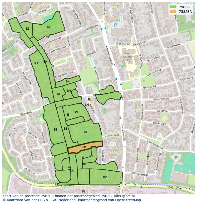 Afbeelding van het postcodegebied 7582 BR op de kaart.