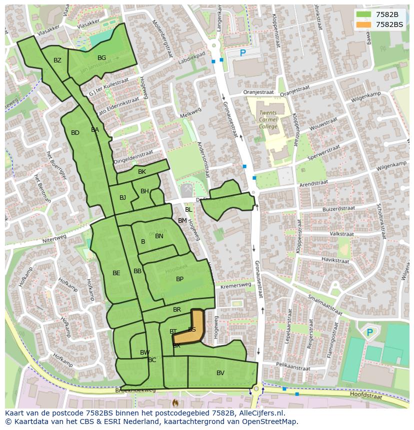 Afbeelding van het postcodegebied 7582 BS op de kaart.