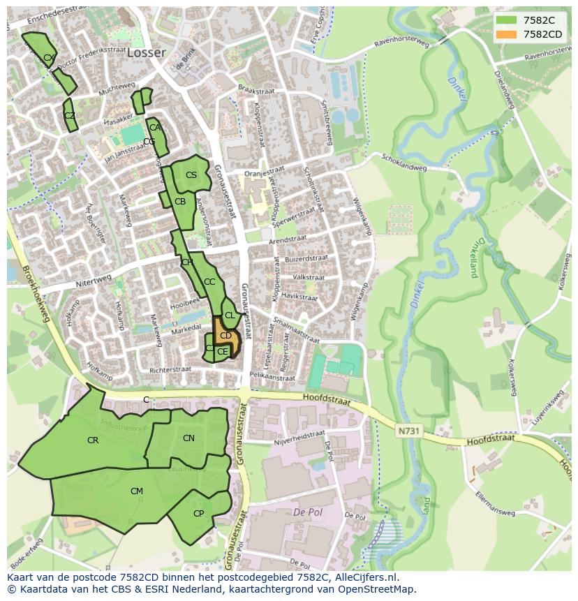 Afbeelding van het postcodegebied 7582 CD op de kaart.