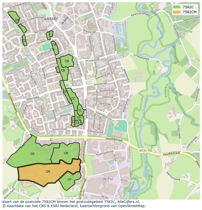 Afbeelding van het postcodegebied 7582 CM op de kaart.
