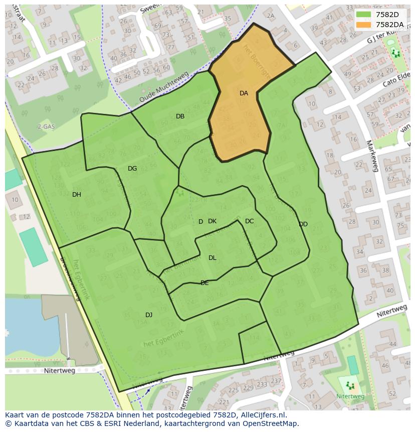 Afbeelding van het postcodegebied 7582 DA op de kaart.