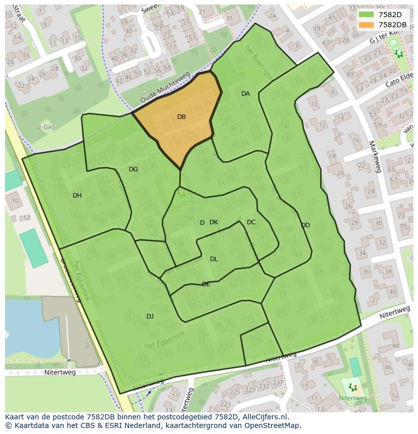 Afbeelding van het postcodegebied 7582 DB op de kaart.