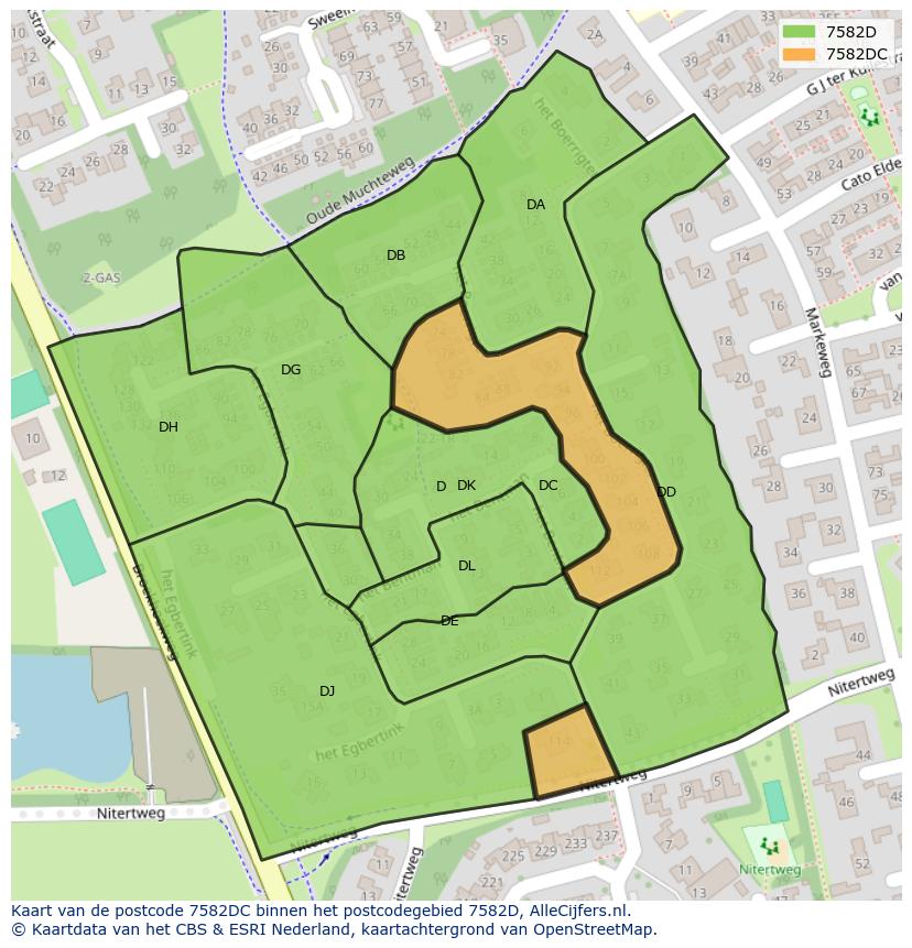 Afbeelding van het postcodegebied 7582 DC op de kaart.