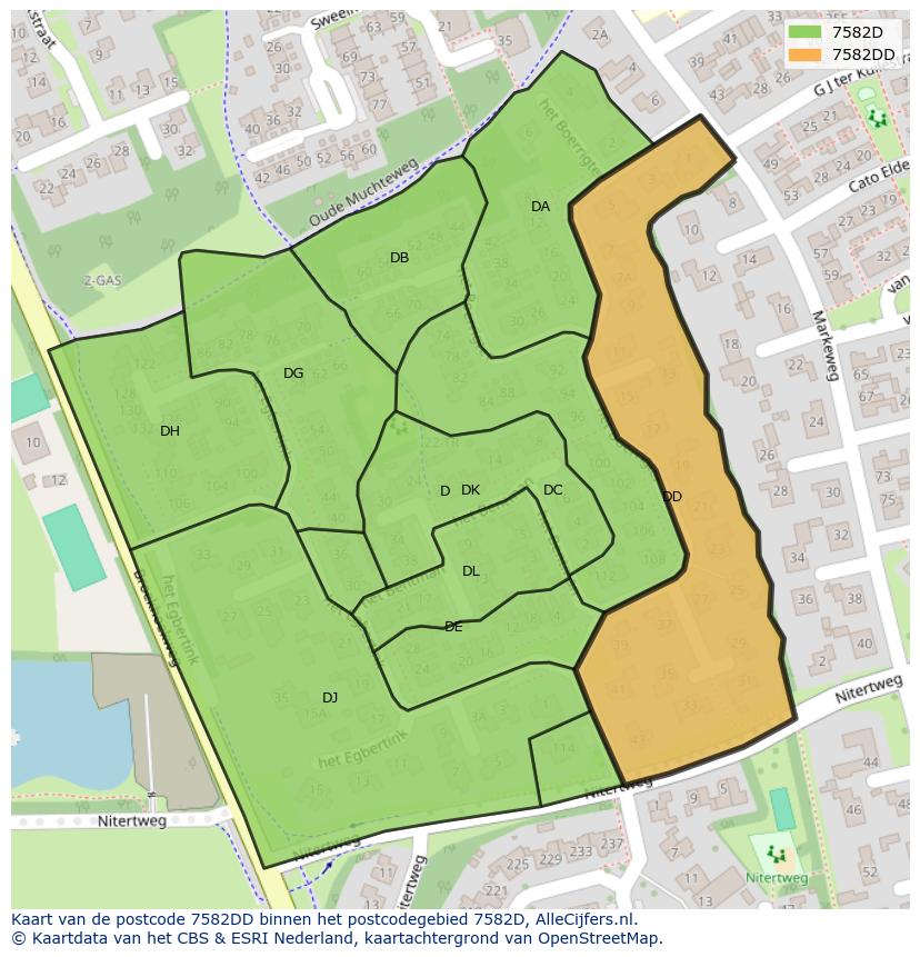 Afbeelding van het postcodegebied 7582 DD op de kaart.