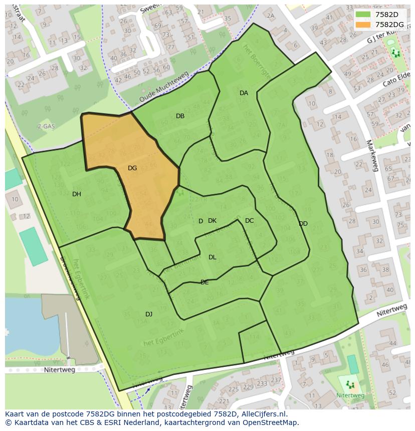 Afbeelding van het postcodegebied 7582 DG op de kaart.