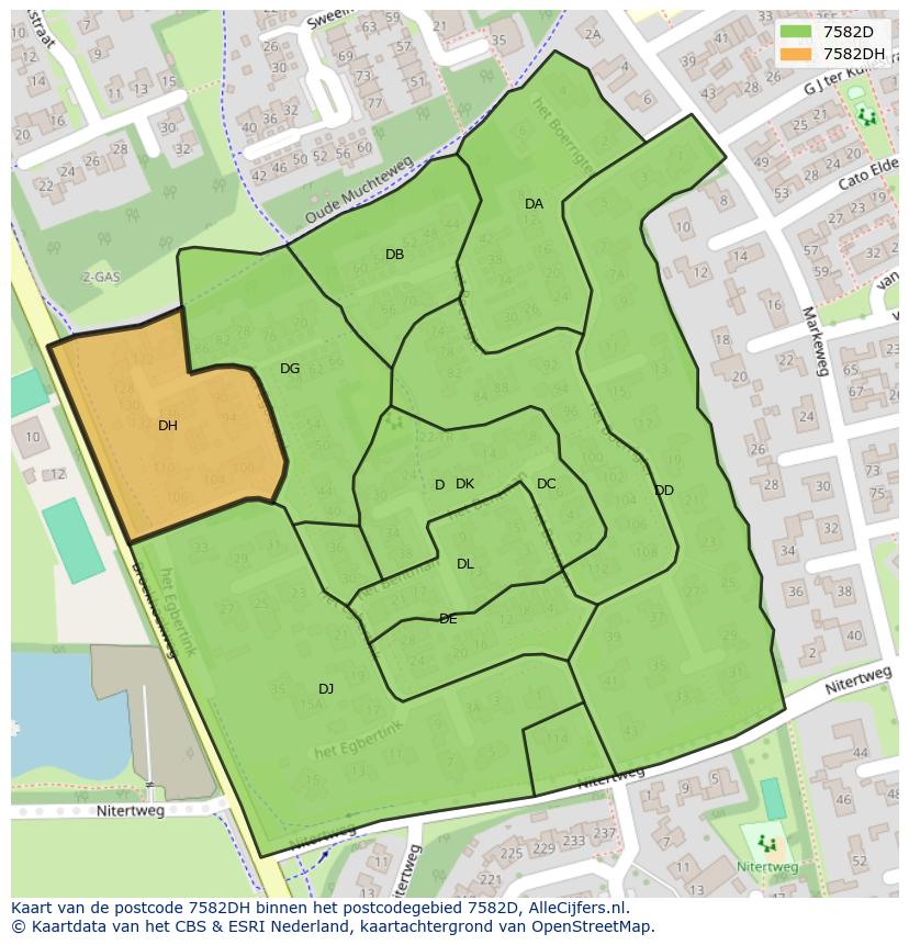 Afbeelding van het postcodegebied 7582 DH op de kaart.
