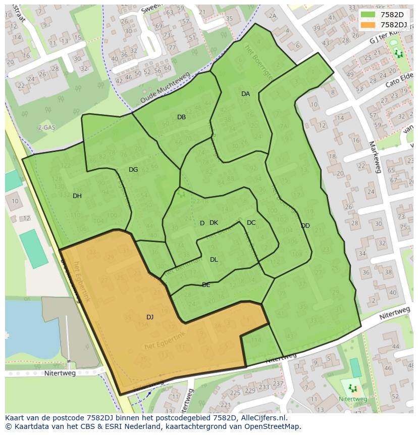 Afbeelding van het postcodegebied 7582 DJ op de kaart.