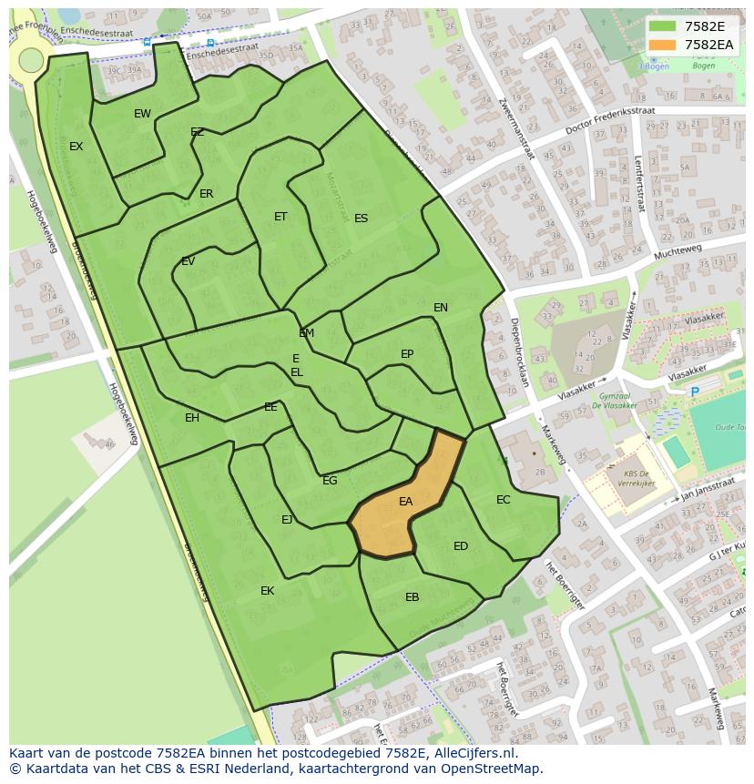 Afbeelding van het postcodegebied 7582 EA op de kaart.