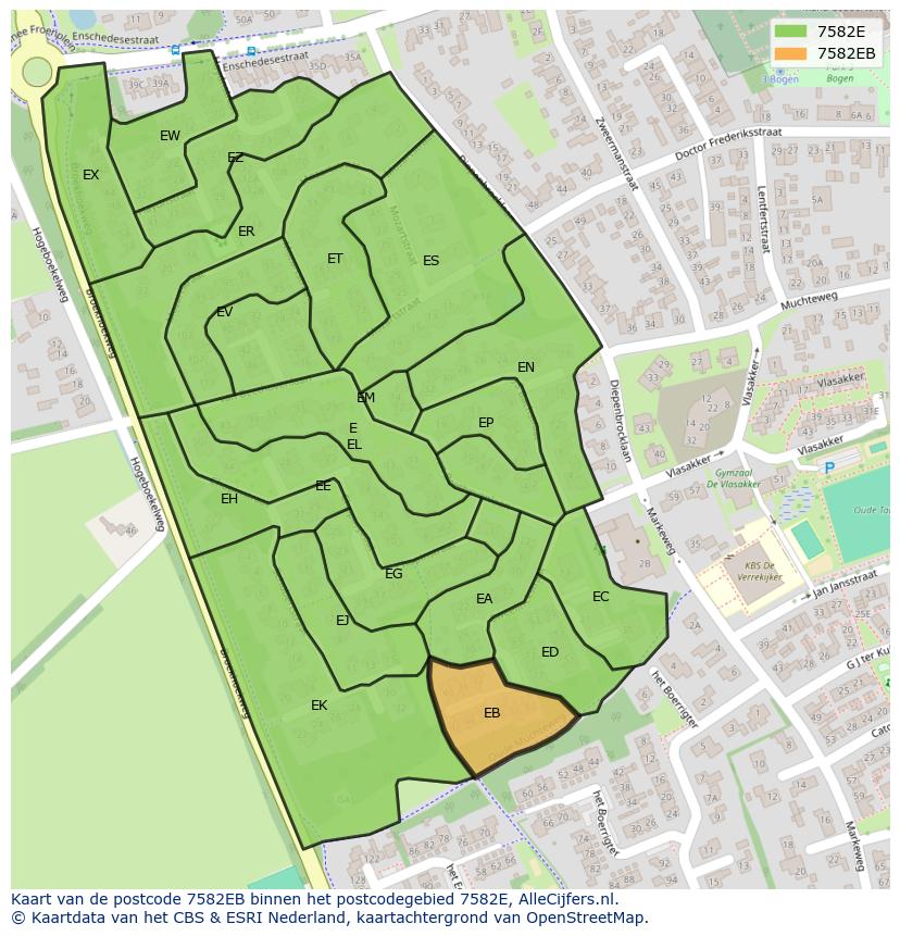 Afbeelding van het postcodegebied 7582 EB op de kaart.