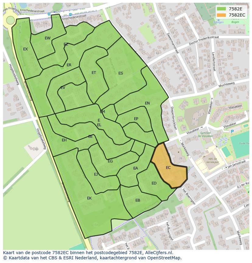 Afbeelding van het postcodegebied 7582 EC op de kaart.
