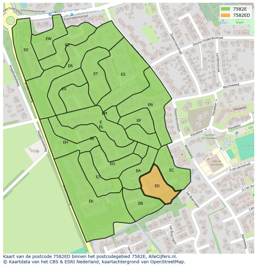 Afbeelding van het postcodegebied 7582 ED op de kaart.