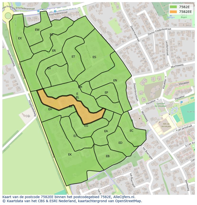 Afbeelding van het postcodegebied 7582 EE op de kaart.