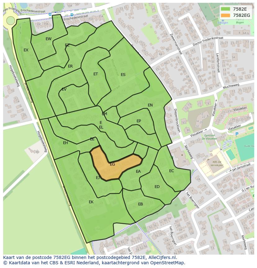 Afbeelding van het postcodegebied 7582 EG op de kaart.