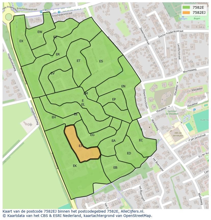 Afbeelding van het postcodegebied 7582 EJ op de kaart.
