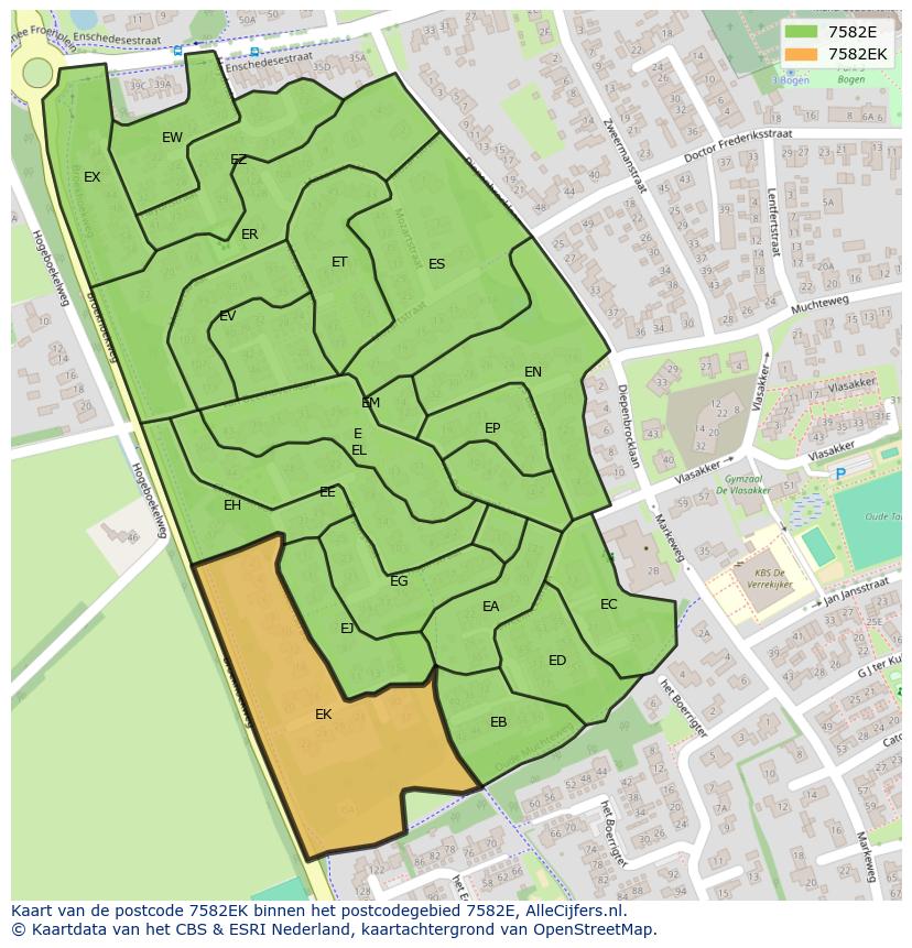 Afbeelding van het postcodegebied 7582 EK op de kaart.