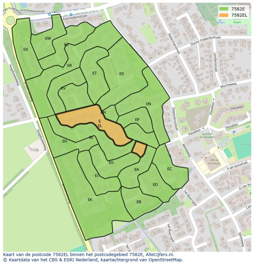 Afbeelding van het postcodegebied 7582 EL op de kaart.