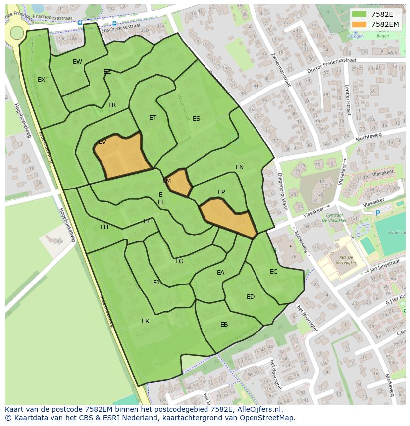 Afbeelding van het postcodegebied 7582 EM op de kaart.