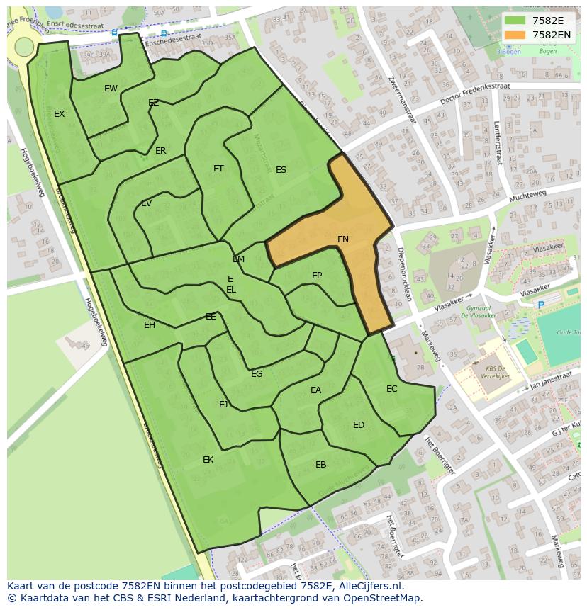 Afbeelding van het postcodegebied 7582 EN op de kaart.