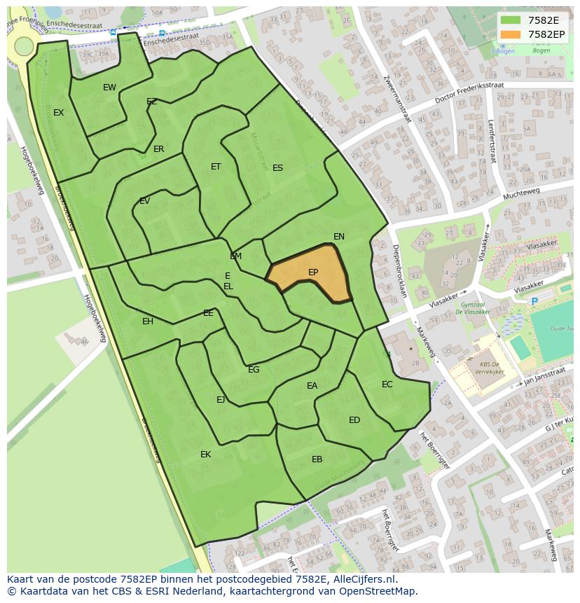 Afbeelding van het postcodegebied 7582 EP op de kaart.