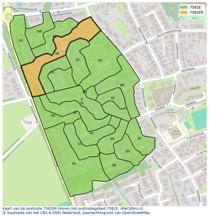 Afbeelding van het postcodegebied 7582 ER op de kaart.