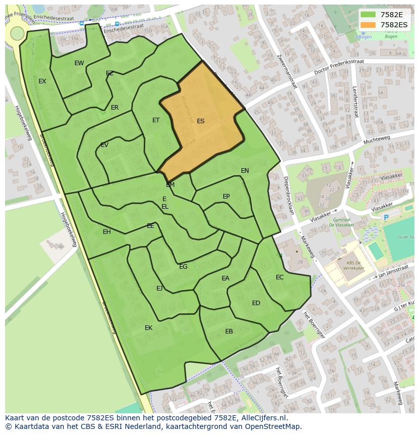 Afbeelding van het postcodegebied 7582 ES op de kaart.