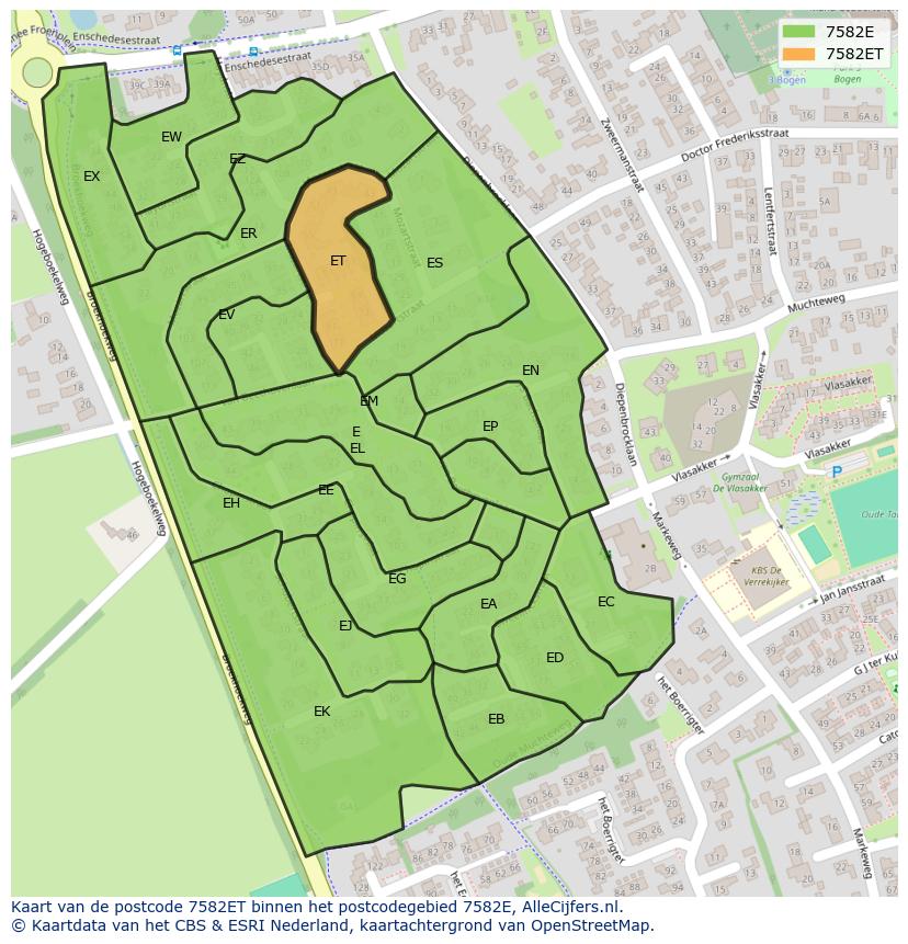 Afbeelding van het postcodegebied 7582 ET op de kaart.