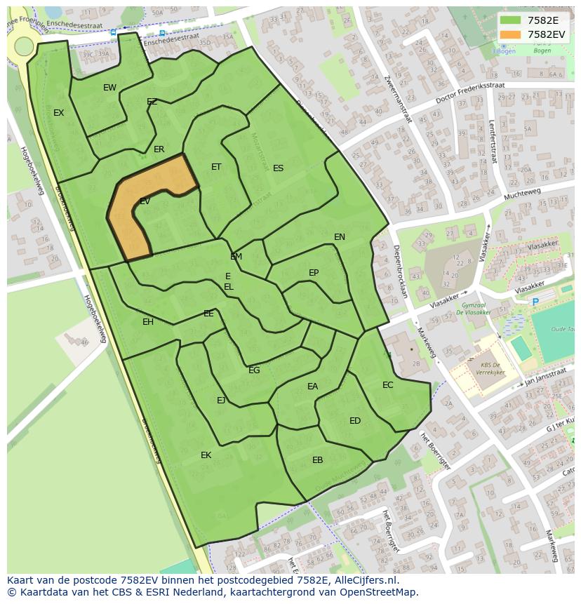 Afbeelding van het postcodegebied 7582 EV op de kaart.