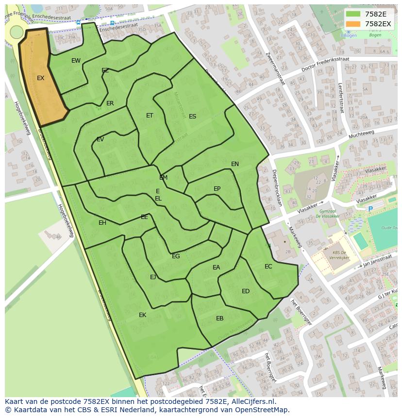 Afbeelding van het postcodegebied 7582 EX op de kaart.
