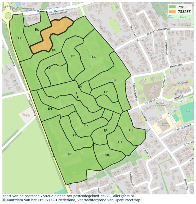 Afbeelding van het postcodegebied 7582 EZ op de kaart.
