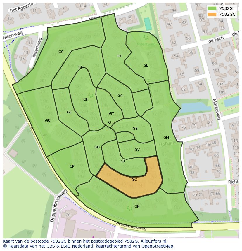 Afbeelding van het postcodegebied 7582 GC op de kaart.