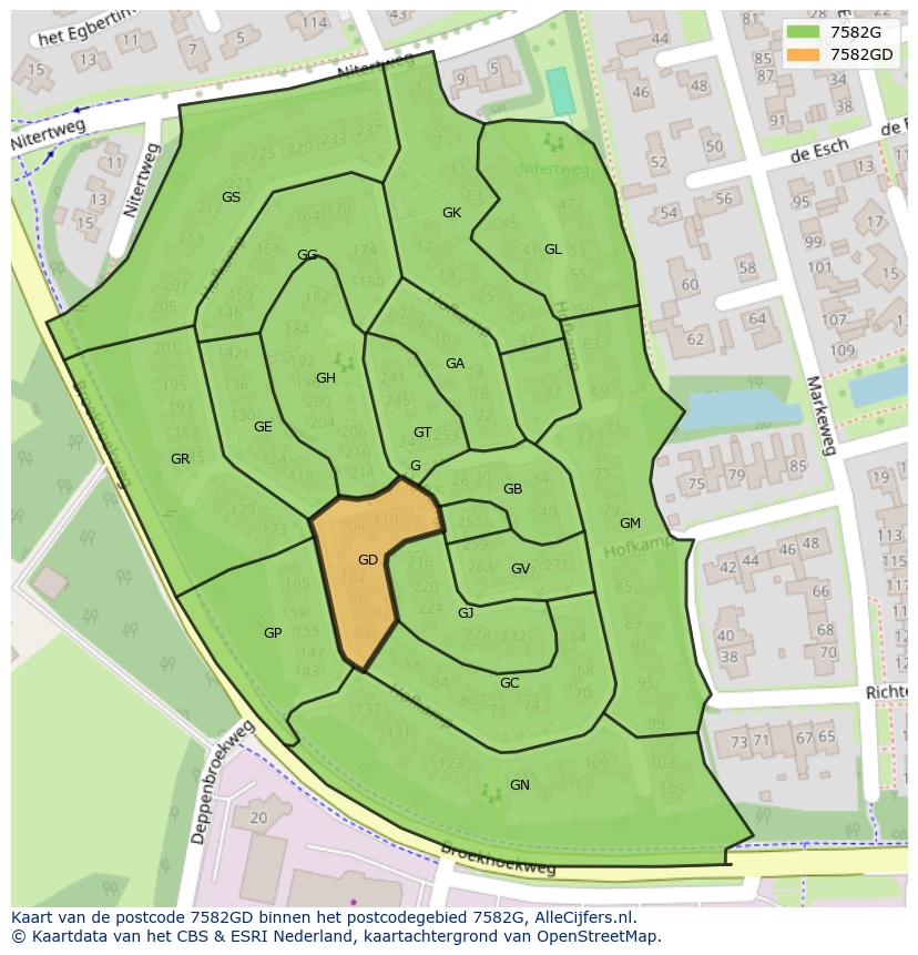 Afbeelding van het postcodegebied 7582 GD op de kaart.