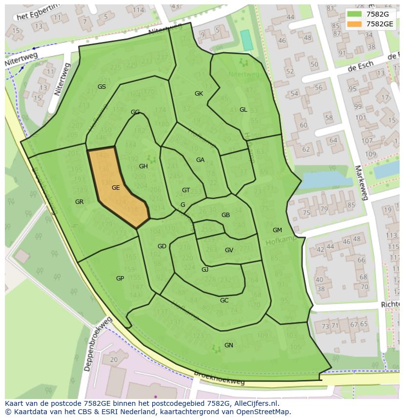 Afbeelding van het postcodegebied 7582 GE op de kaart.