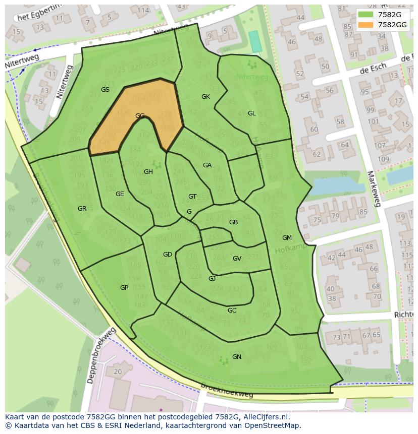 Afbeelding van het postcodegebied 7582 GG op de kaart.