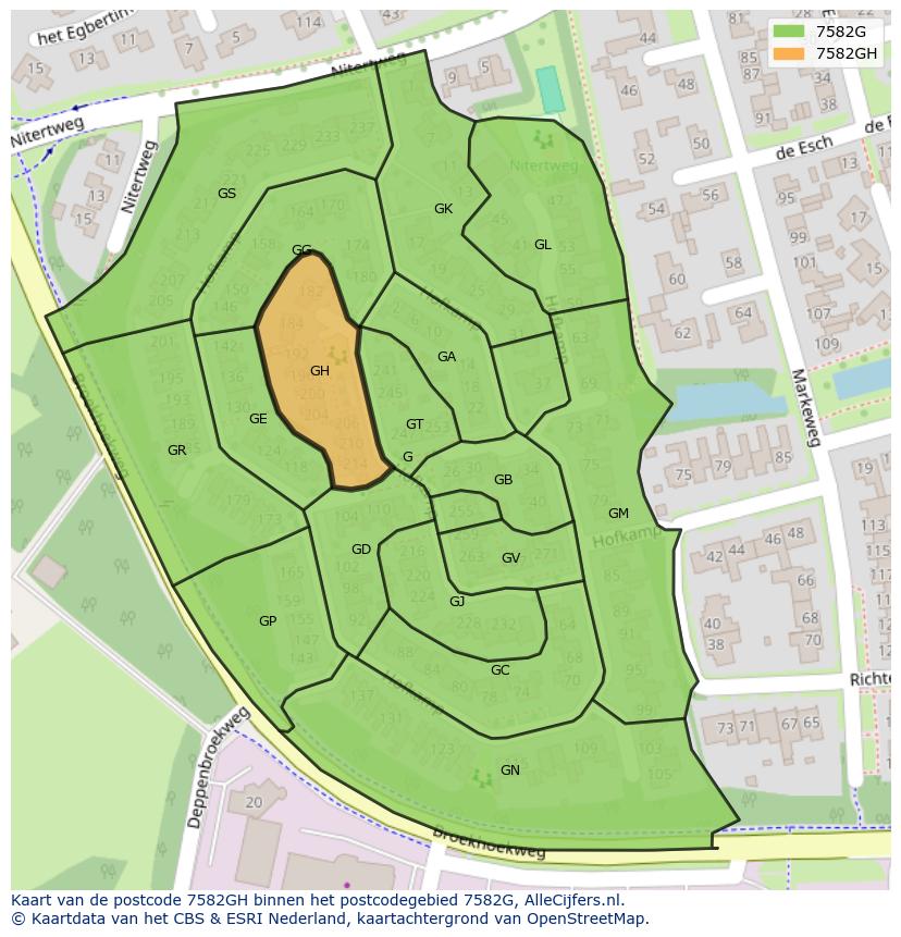 Afbeelding van het postcodegebied 7582 GH op de kaart.