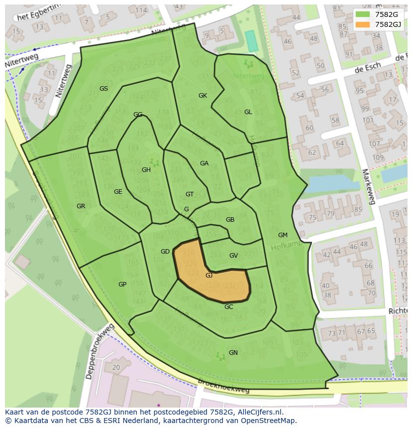 Afbeelding van het postcodegebied 7582 GJ op de kaart.