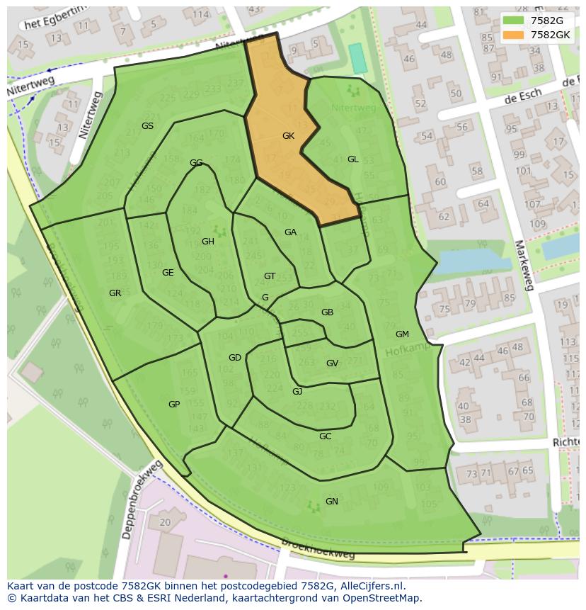 Afbeelding van het postcodegebied 7582 GK op de kaart.