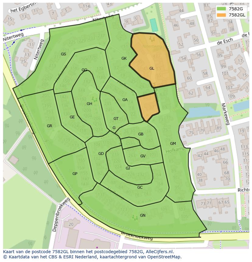 Afbeelding van het postcodegebied 7582 GL op de kaart.