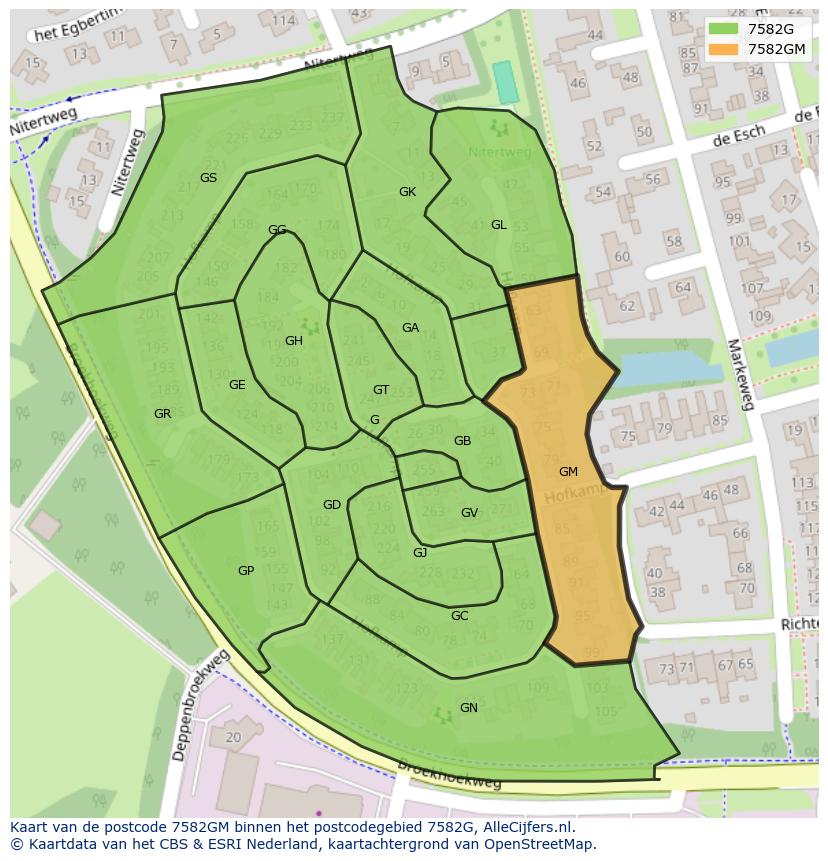Afbeelding van het postcodegebied 7582 GM op de kaart.