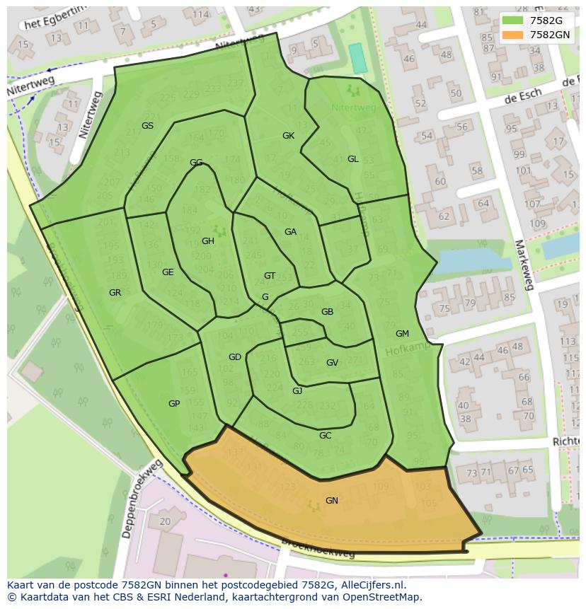 Afbeelding van het postcodegebied 7582 GN op de kaart.