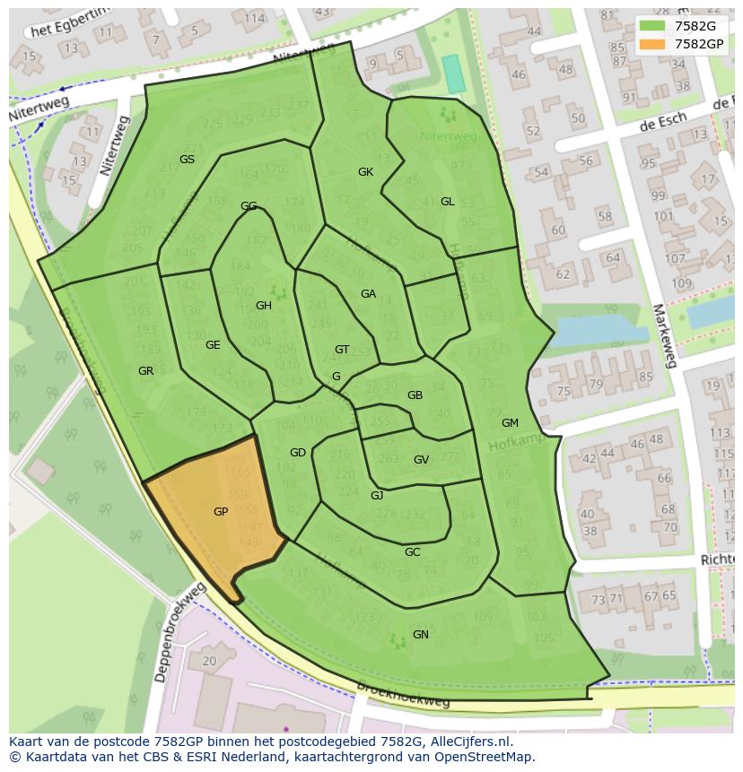 Afbeelding van het postcodegebied 7582 GP op de kaart.