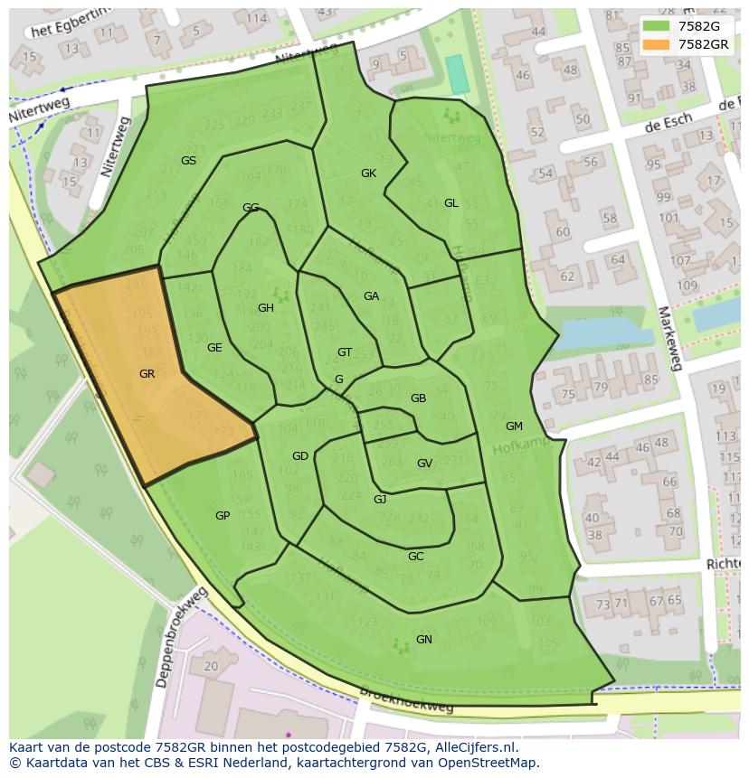 Afbeelding van het postcodegebied 7582 GR op de kaart.
