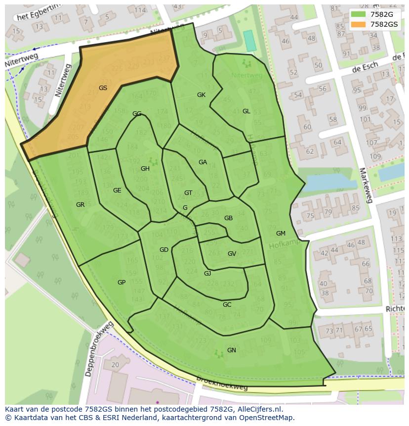 Afbeelding van het postcodegebied 7582 GS op de kaart.