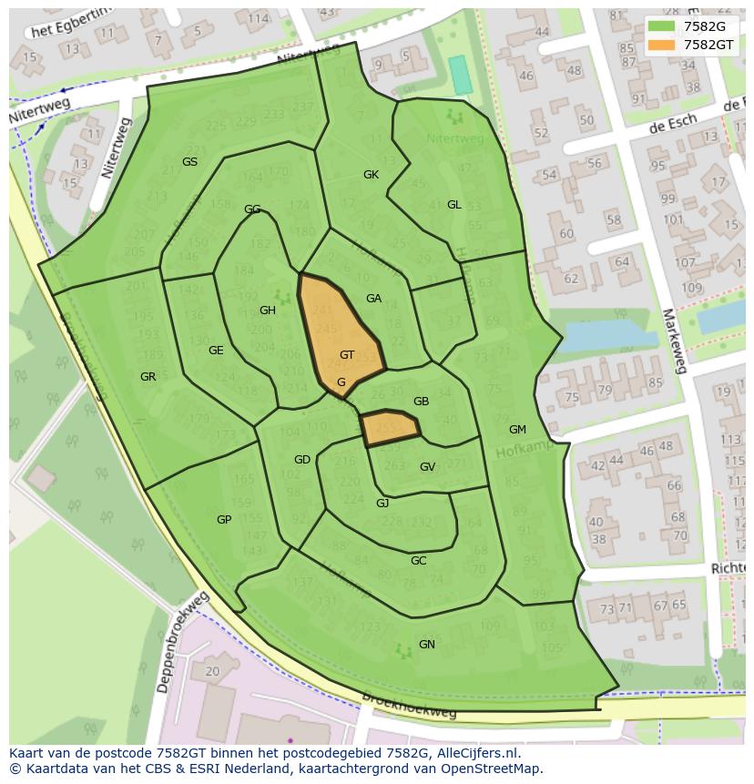 Afbeelding van het postcodegebied 7582 GT op de kaart.