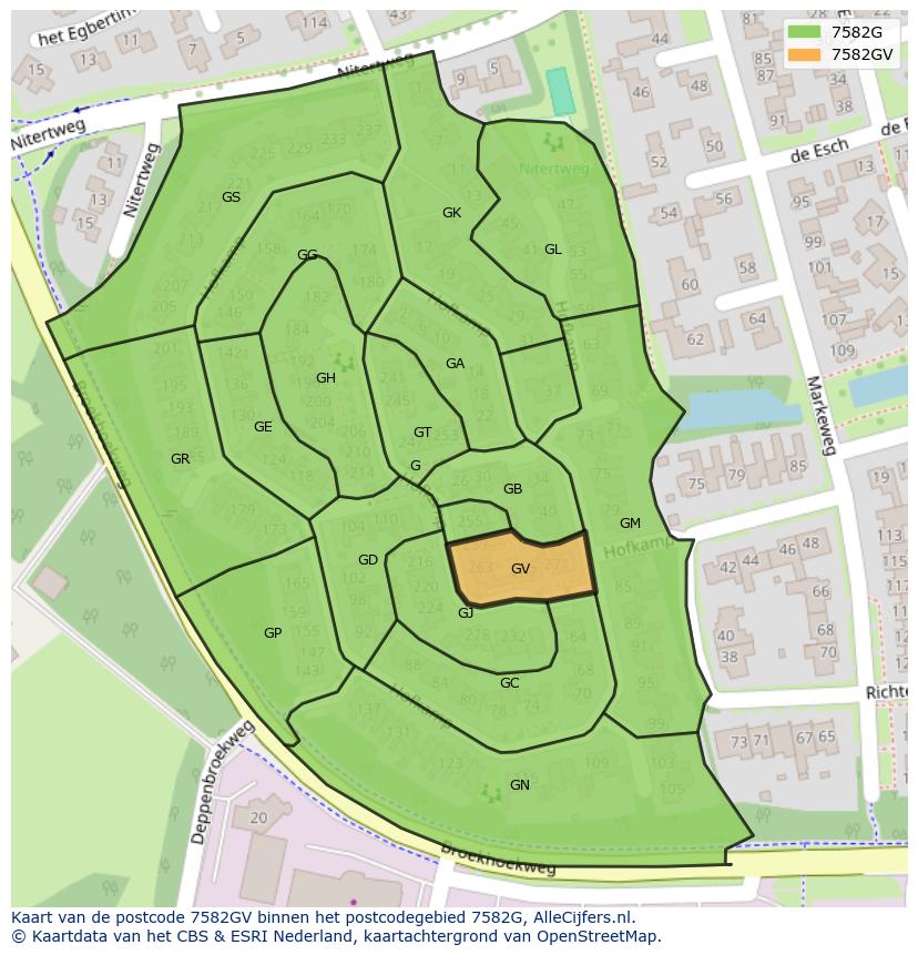 Afbeelding van het postcodegebied 7582 GV op de kaart.
