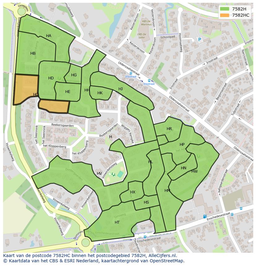 Afbeelding van het postcodegebied 7582 HC op de kaart.