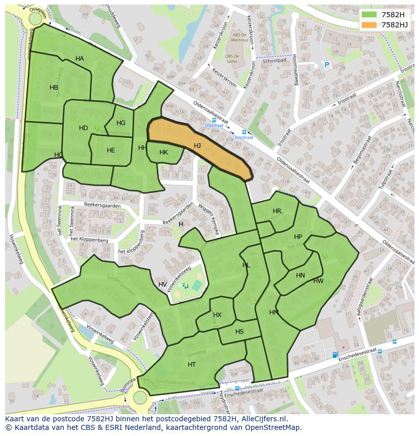 Afbeelding van het postcodegebied 7582 HJ op de kaart.
