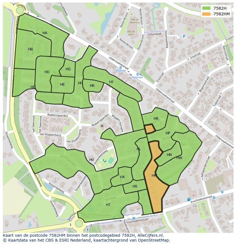 Afbeelding van het postcodegebied 7582 HM op de kaart.