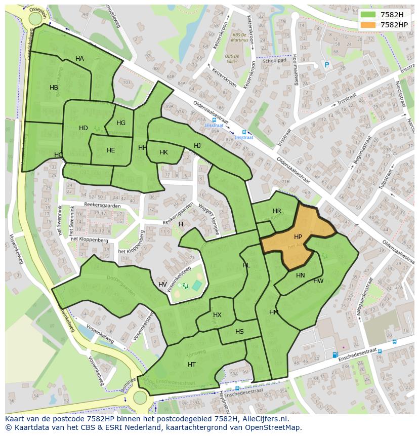 Afbeelding van het postcodegebied 7582 HP op de kaart.